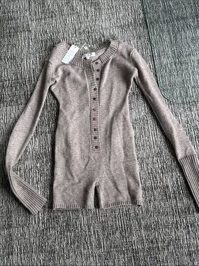 Frankie's Bikinis Taupe Knit Romper with Button Detail